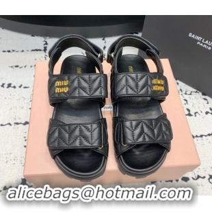 Best Price Miu Miu Matelasse Nappa Lambskin Flat Sandals Black 611024