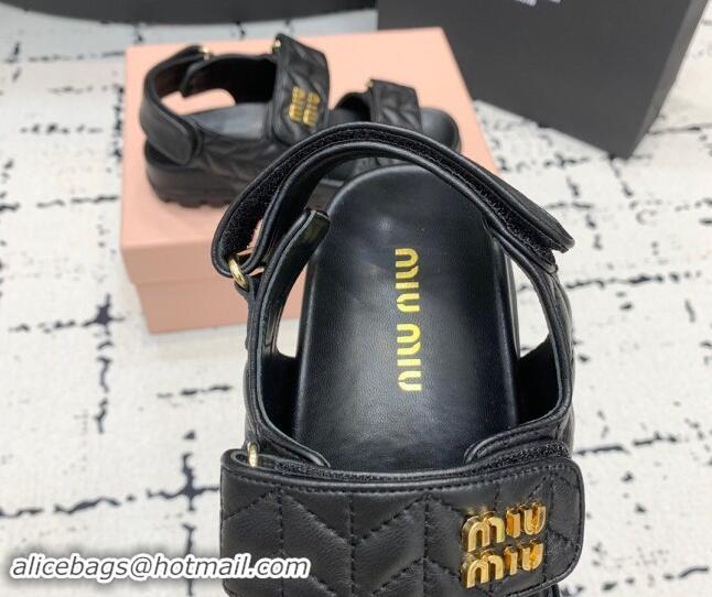 Best Price Miu Miu Matelasse Nappa Lambskin Flat Sandals Black 611024