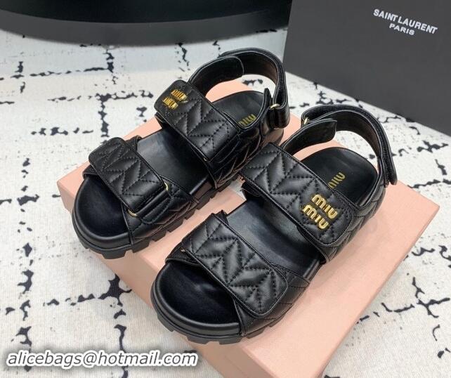 Best Price Miu Miu Matelasse Nappa Lambskin Flat Sandals Black 611024