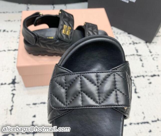 Best Price Miu Miu Matelasse Nappa Lambskin Flat Sandals Black 611024