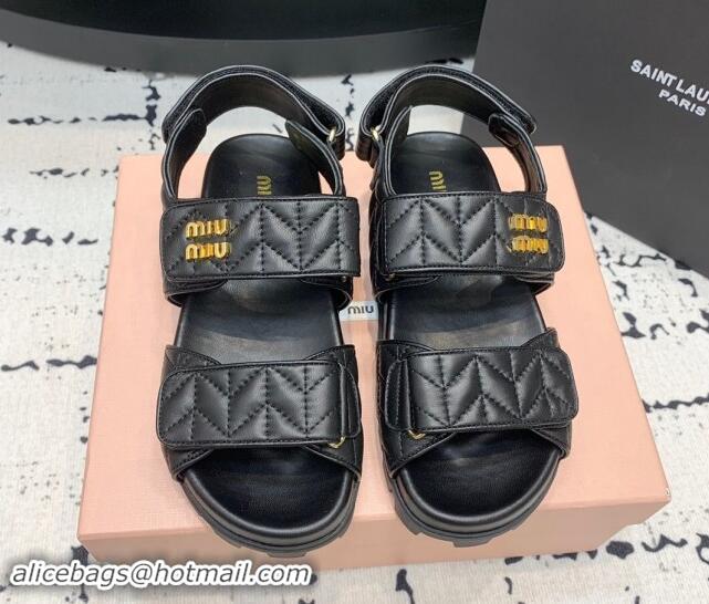 Best Price Miu Miu Matelasse Nappa Lambskin Flat Sandals Black 611024