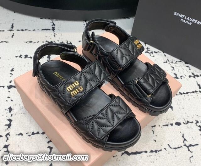 Best Price Miu Miu Matelasse Nappa Lambskin Flat Sandals Black 611024