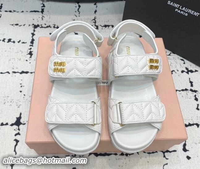 Best Product Miu Miu Matelasse Nappa Lambskin Flat Sandals White 611025