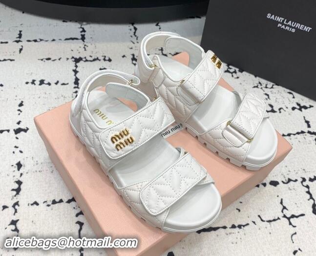 Best Product Miu Miu Matelasse Nappa Lambskin Flat Sandals White 611025