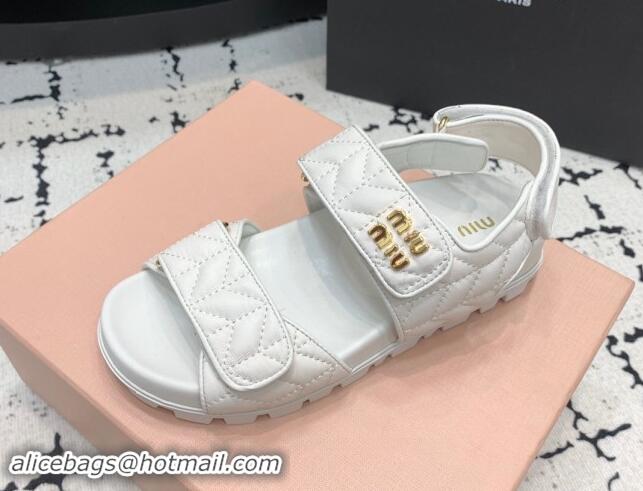 Best Product Miu Miu Matelasse Nappa Lambskin Flat Sandals White 611025