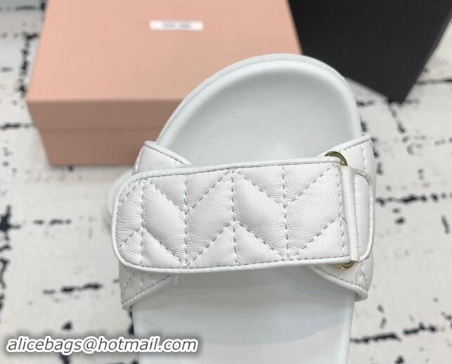 Best Product Miu Miu Matelasse Nappa Lambskin Flat Sandals White 611025