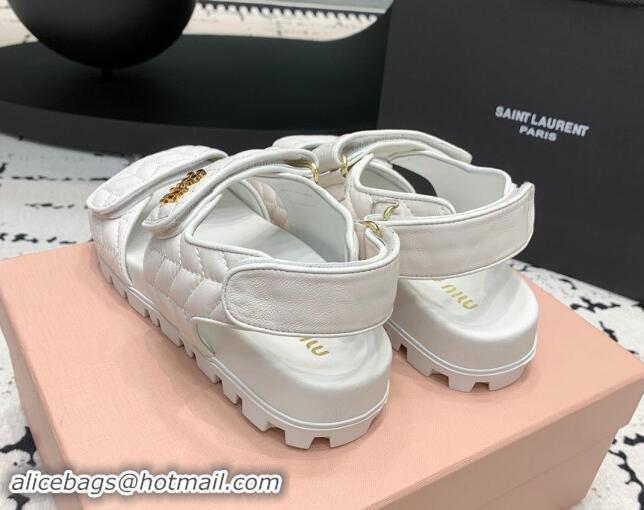 Best Product Miu Miu Matelasse Nappa Lambskin Flat Sandals White 611025