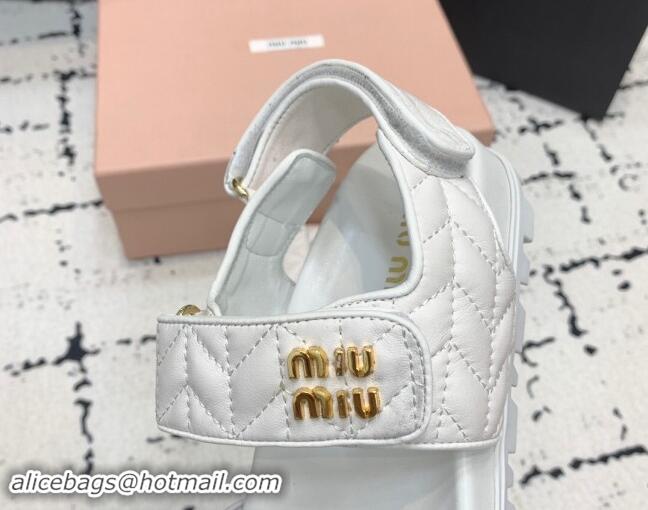 Best Product Miu Miu Matelasse Nappa Lambskin Flat Sandals White 611025