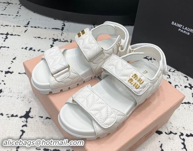 Best Product Miu Miu Matelasse Nappa Lambskin Flat Sandals White 611025