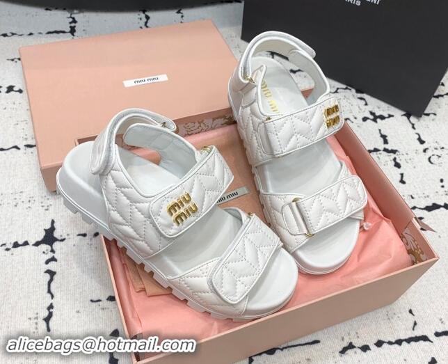 Best Product Miu Miu Matelasse Nappa Lambskin Flat Sandals White 611025