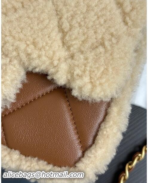 New Design Chanel Shearling Lambskin Mini Flap Bag AS5148 Beige/Brown 2024