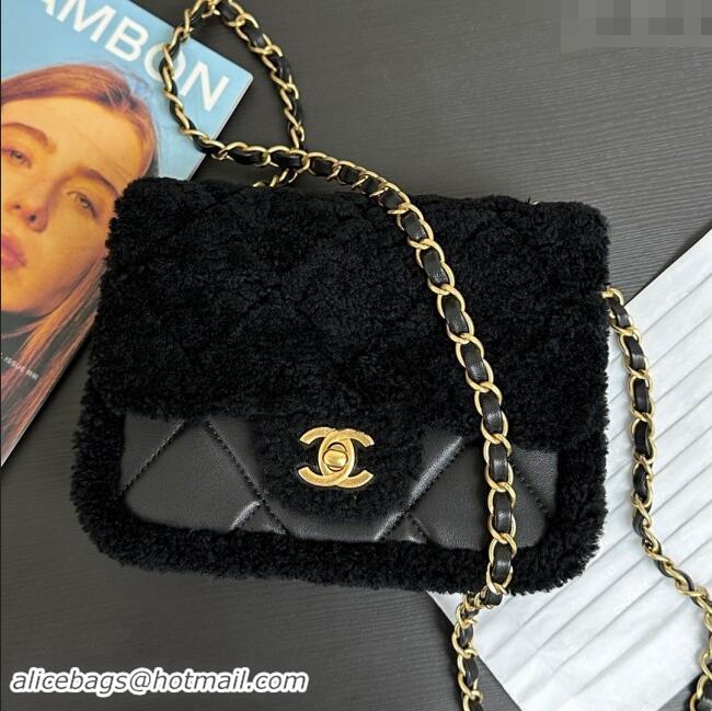 Famous Brand Chanel Shearling Lambskin Mini Flap Bag AS5148 Black 2024