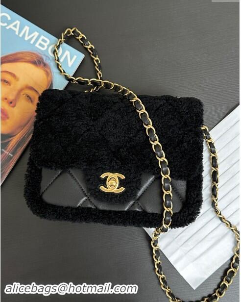 Famous Brand Chanel Shearling Lambskin Mini Flap Bag AS5148 Black 2024