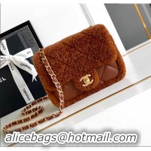 Buy Inexpensive Chanel Shearling Lambskin Mini Flap Bag AS5148 Brown 2024