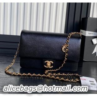 Big Discount Chanel Small Flap Bag with Chain in Grained Shiny Calfskin AS5186 Black 2024