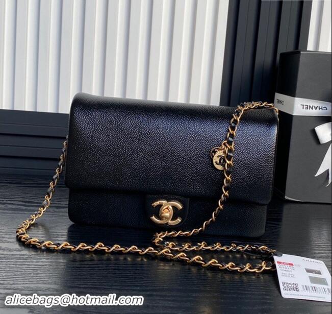 Big Discount Chanel Small Flap Bag with Chain in Grained Shiny Calfskin AS5186 Black 2024