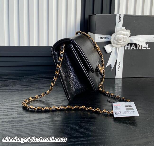 Big Discount Chanel Small Flap Bag with Chain in Grained Shiny Calfskin AS5186 Black 2024