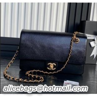 Top Design Chanel Medium Flap Bag with Chain in Grained Shiny Calfskin AS5180 Black 2024