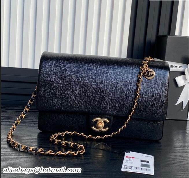 Top Design Chanel Medium Flap Bag with Chain in Grained Shiny Calfskin AS5180 Black 2024