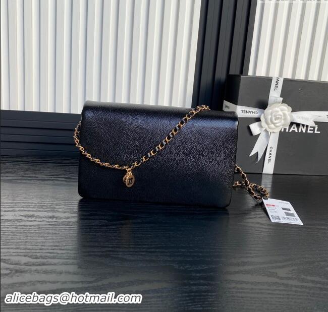 Top Design Chanel Medium Flap Bag with Chain in Grained Shiny Calfskin AS5180 Black 2024