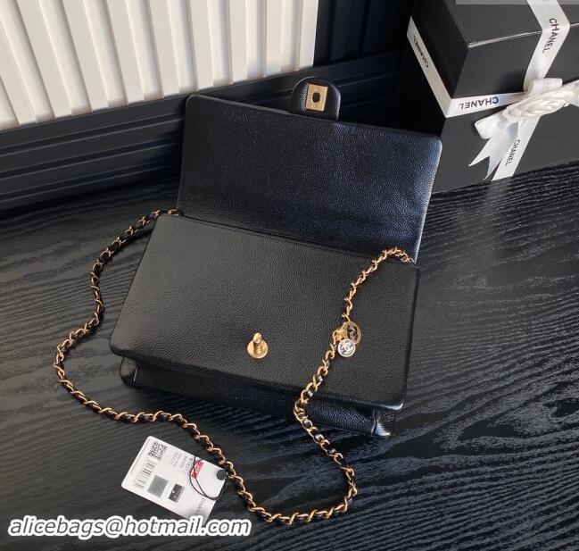 Top Design Chanel Medium Flap Bag with Chain in Grained Shiny Calfskin AS5180 Black 2024