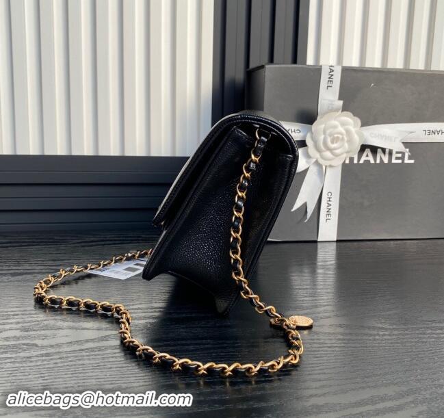 Top Design Chanel Medium Flap Bag with Chain in Grained Shiny Calfskin AS5180 Black 2024