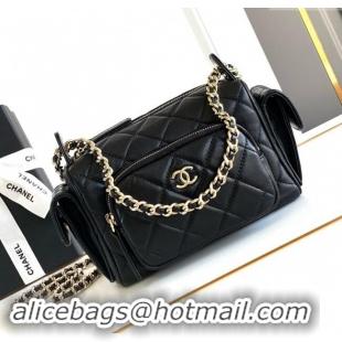 Modern Classic Chanel Small Camera Case Bag in Shiny Crumpled Lambskin AS5220 Black 2024