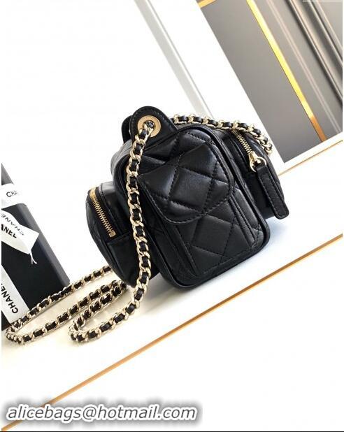 Modern Classic Chanel Small Camera Case Bag in Shiny Crumpled Lambskin AS5220 Black 2024