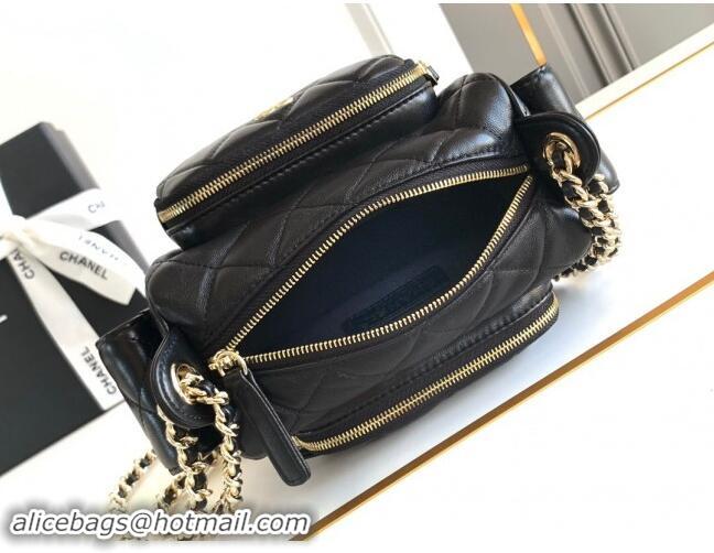 Modern Classic Chanel Small Camera Case Bag in Shiny Crumpled Lambskin AS5220 Black 2024