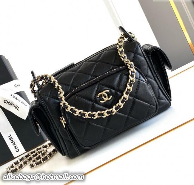 Modern Classic Chanel Small Camera Case Bag in Shiny Crumpled Lambskin AS5220 Black 2024