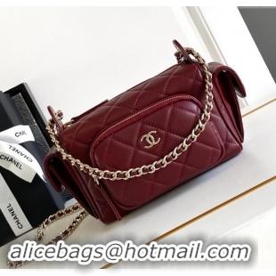 Pretty Style Chanel Small Camera Case Bag in Shiny Crumpled Lambskin AS5220 Burgundy 2024