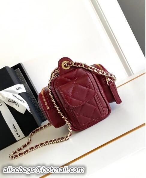 Pretty Style Chanel Small Camera Case Bag in Shiny Crumpled Lambskin AS5220 Burgundy 2024