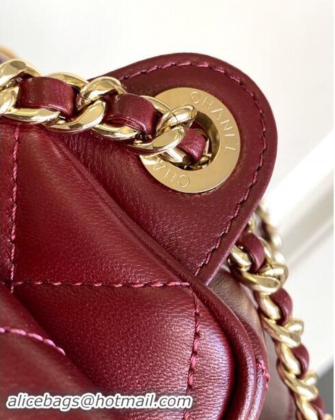 Pretty Style Chanel Small Camera Case Bag in Shiny Crumpled Lambskin AS5220 Burgundy 2024