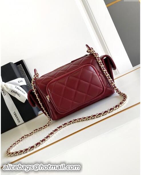 Pretty Style Chanel Small Camera Case Bag in Shiny Crumpled Lambskin AS5220 Burgundy 2024