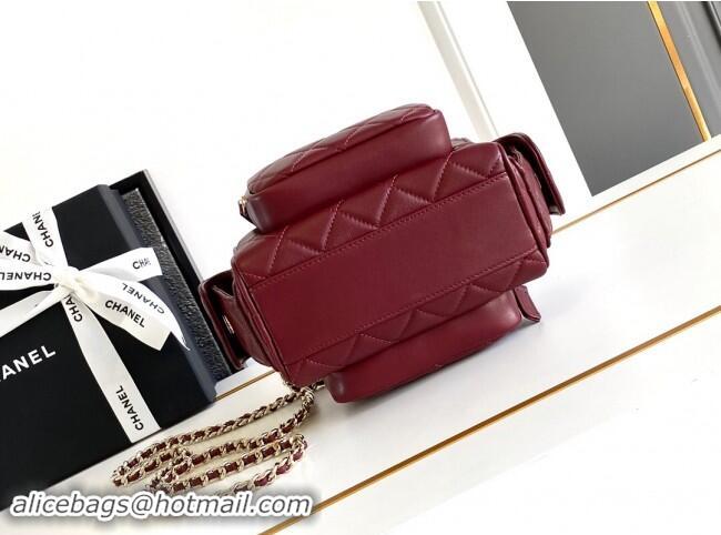 Pretty Style Chanel Small Camera Case Bag in Shiny Crumpled Lambskin AS5220 Burgundy 2024