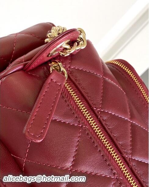 Pretty Style Chanel Small Camera Case Bag in Shiny Crumpled Lambskin AS5220 Burgundy 2024