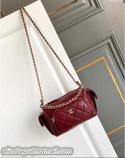 Pretty Style Chanel Small Camera Case Bag in Shiny Crumpled Lambskin AS5220 Burgundy 2024