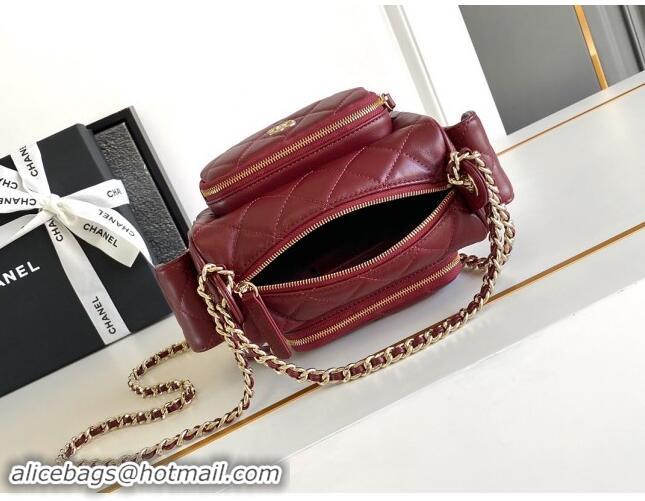 Pretty Style Chanel Small Camera Case Bag in Shiny Crumpled Lambskin AS5220 Burgundy 2024