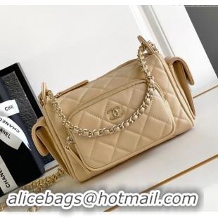 Grade Quality Chanel Small Camera Case Bag in Shiny Crumpled Lambskin AS5220 Beige 2024