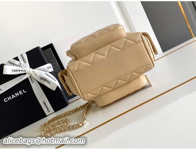 Grade Quality Chanel Small Camera Case Bag in Shiny Crumpled Lambskin AS5220 Beige 2024