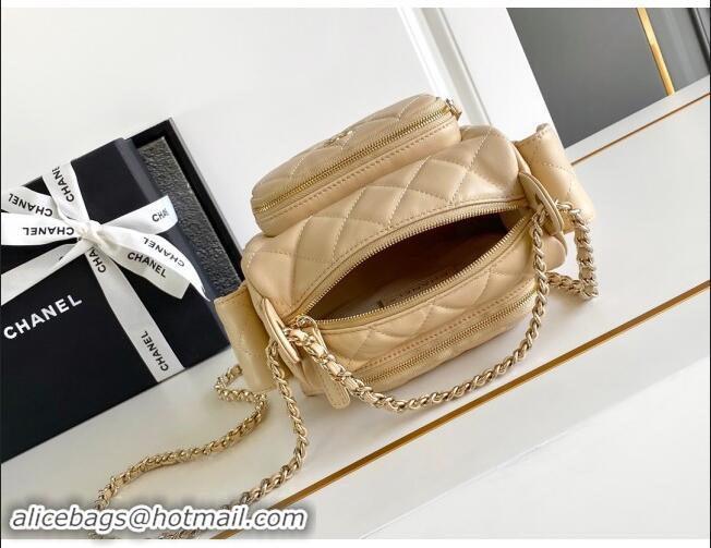 Grade Quality Chanel Small Camera Case Bag in Shiny Crumpled Lambskin AS5220 Beige 2024