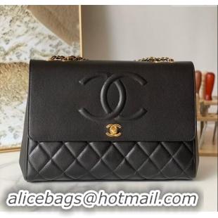 Famous Brand Chanel Vintage Flap Bag in Grained Calfskin 2215 Black 2024