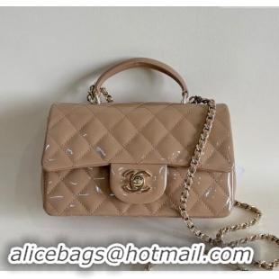 Cheapest Chanel Mini Classic Flap Bag with Top Handle in Patent Calfskin AS2431 Beige 2024