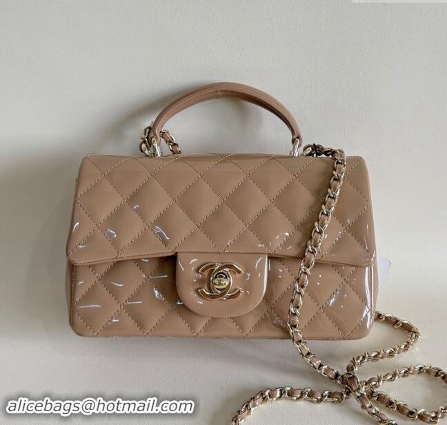 Cheapest Chanel Mini Classic Flap Bag with Top Handle in Patent Calfskin AS2431 Beige 2024