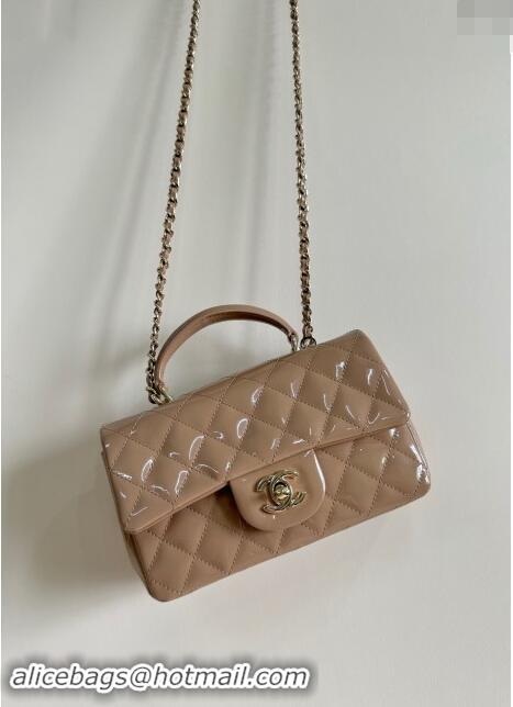 Cheapest Chanel Mini Classic Flap Bag with Top Handle in Patent Calfskin AS2431 Beige 2024