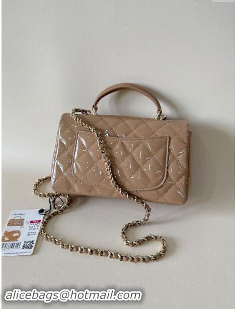 Cheapest Chanel Mini Classic Flap Bag with Top Handle in Patent Calfskin AS2431 Beige 2024