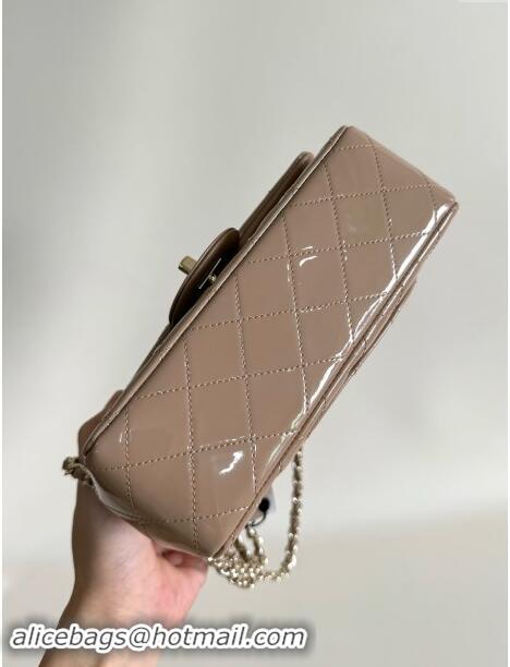 Cheapest Chanel Mini Classic Flap Bag with Top Handle in Patent Calfskin AS2431 Beige 2024