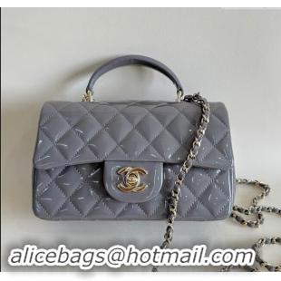 Top Quality Chanel Mini Classic Flap Bag with Top Handle in Patent Calfskin AS2431 Gray 2024