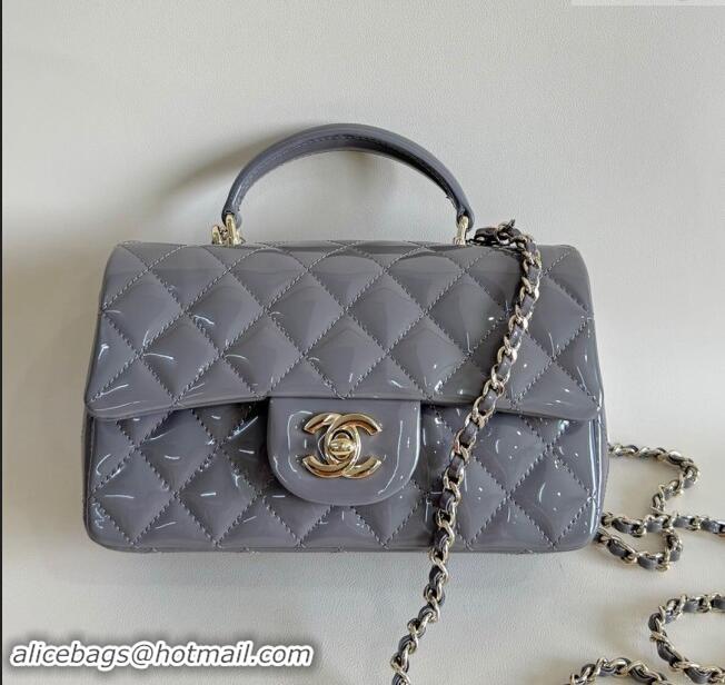 Top Quality Chanel Mini Classic Flap Bag with Top Handle in Patent Calfskin AS2431 Gray 2024