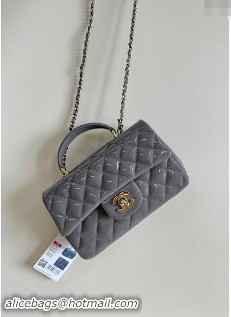 Top Quality Chanel Mini Classic Flap Bag with Top Handle in Patent Calfskin AS2431 Gray 2024